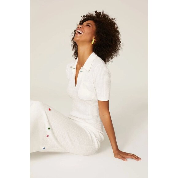 Staud Cecily Open-Back Cable-Knit Maxi Dress White Rainbow Eyelet Detail Medium - Picture 3 of 16